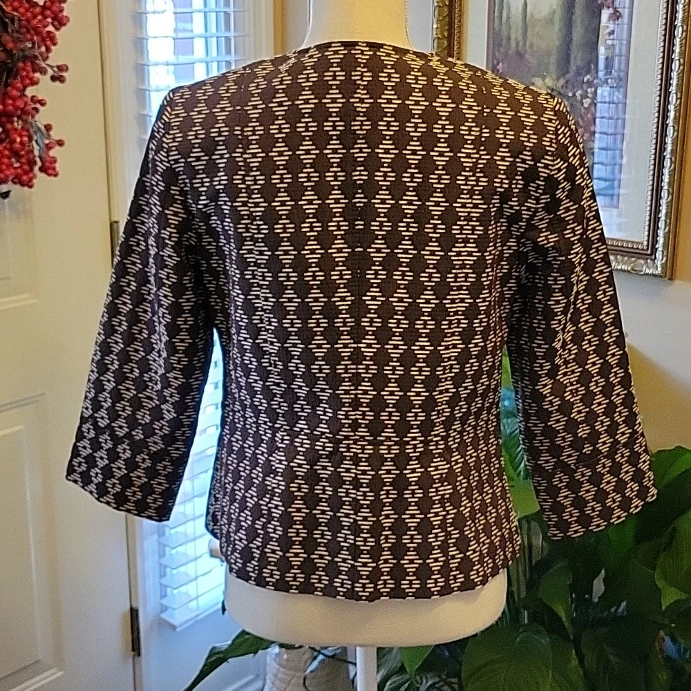 Sigrid Olsen brown cream diamond print  3/4 sleeve short jacket lined sz 8 EUC …